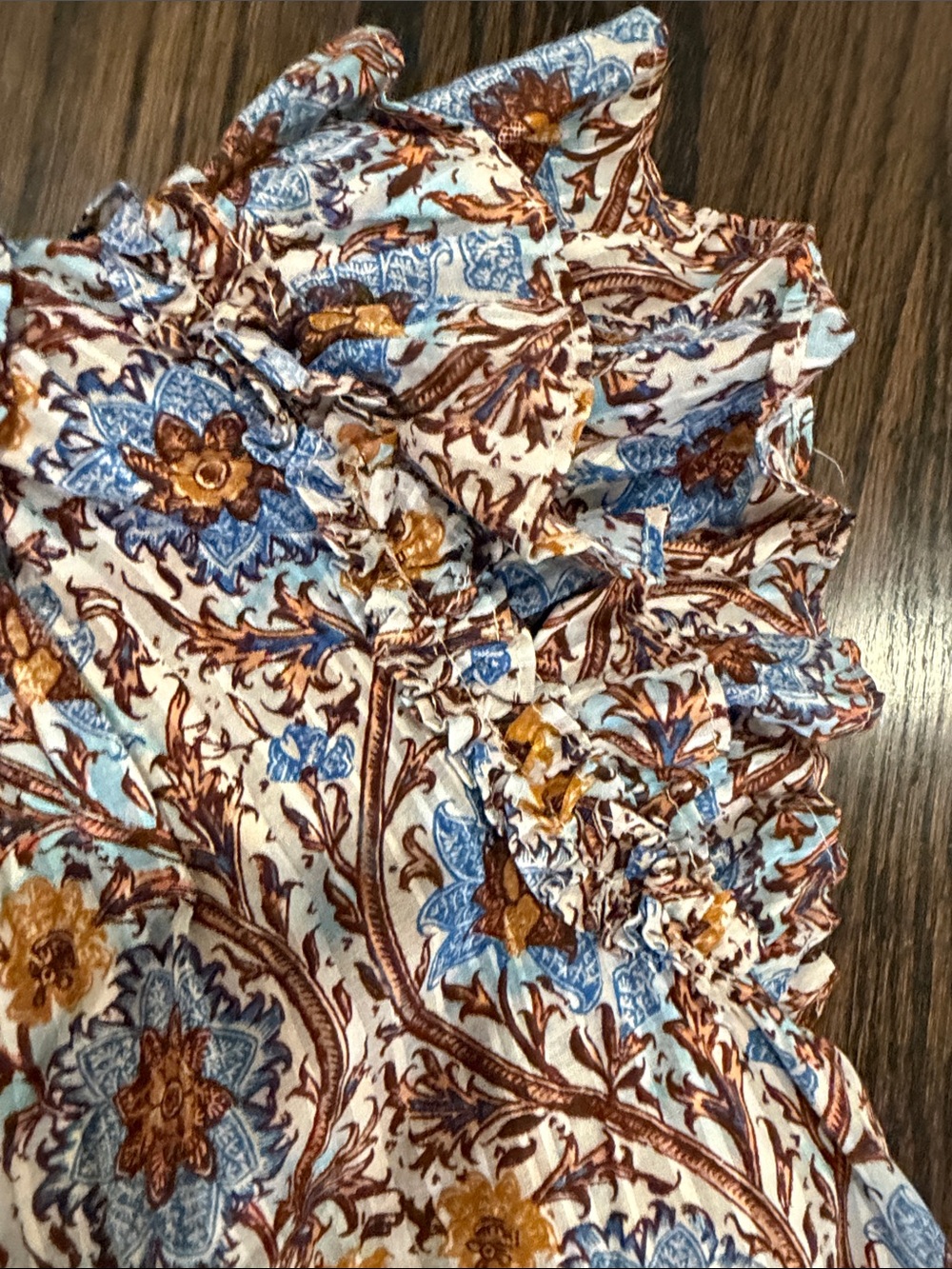 Ulla Johnson Blue and Brown Floral Ruffle Dress - Picture 5 of 6